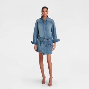 Washed Blue Long Sleeve Denim Shirt Dress